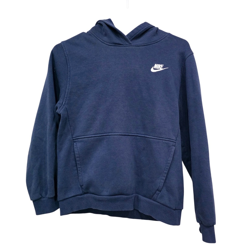 Nike Boys Sportswear Club Fleece Hoodie Navy Blue Embroidered Logo Large L‎